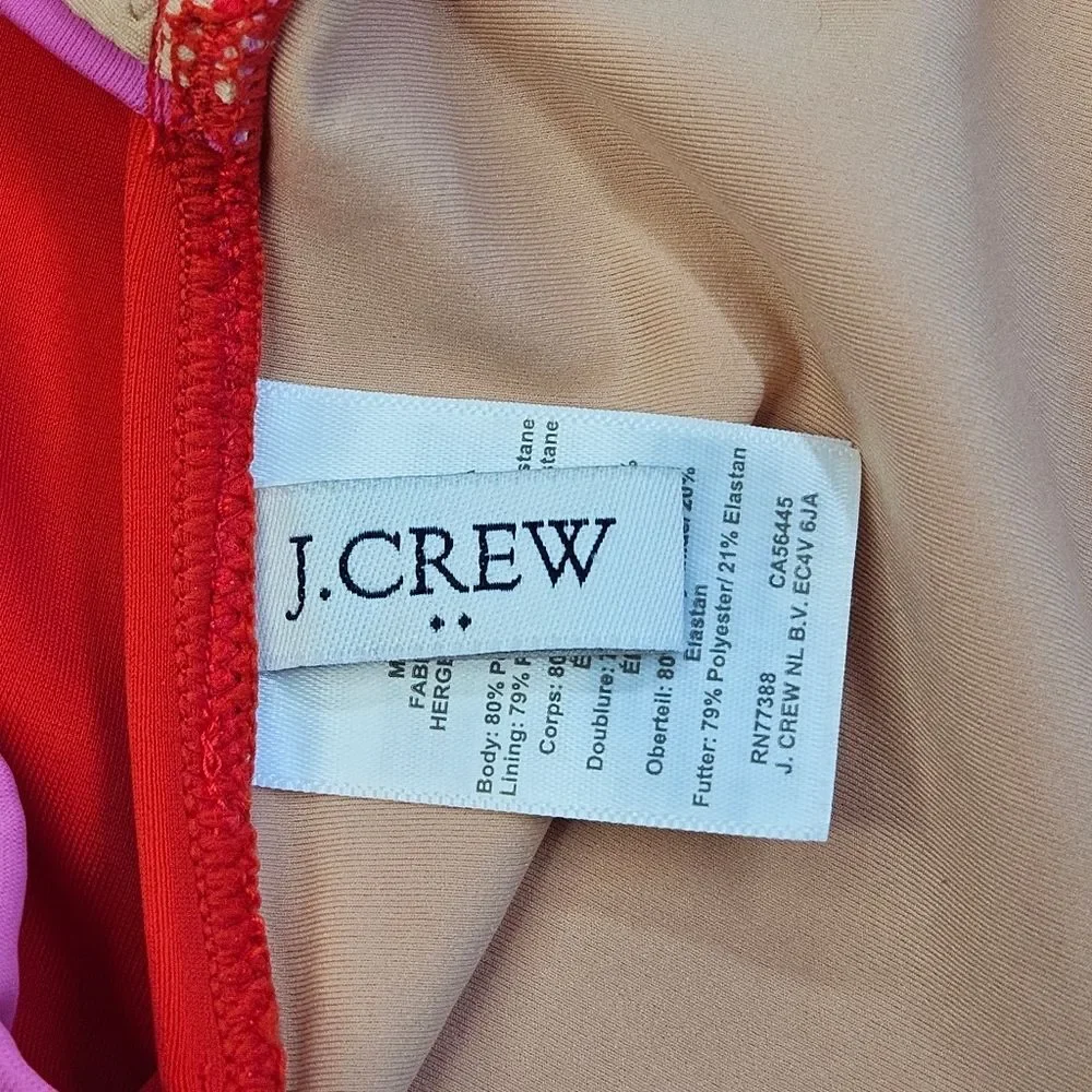 J. Crew Plunge V-Neck One-Piece Swimsuit Orange & Pink, Size M, Good Condition